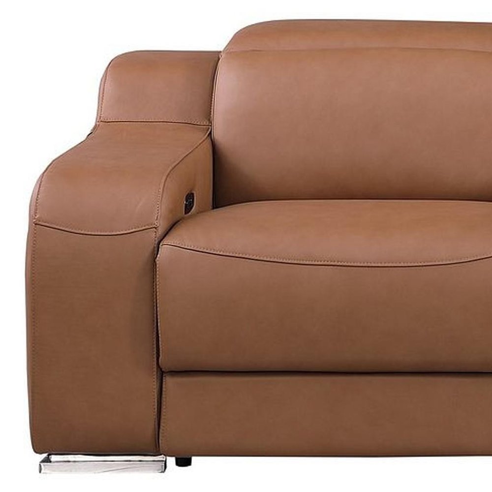 129" Light Gray Italian Leather Reclining USB Sofa