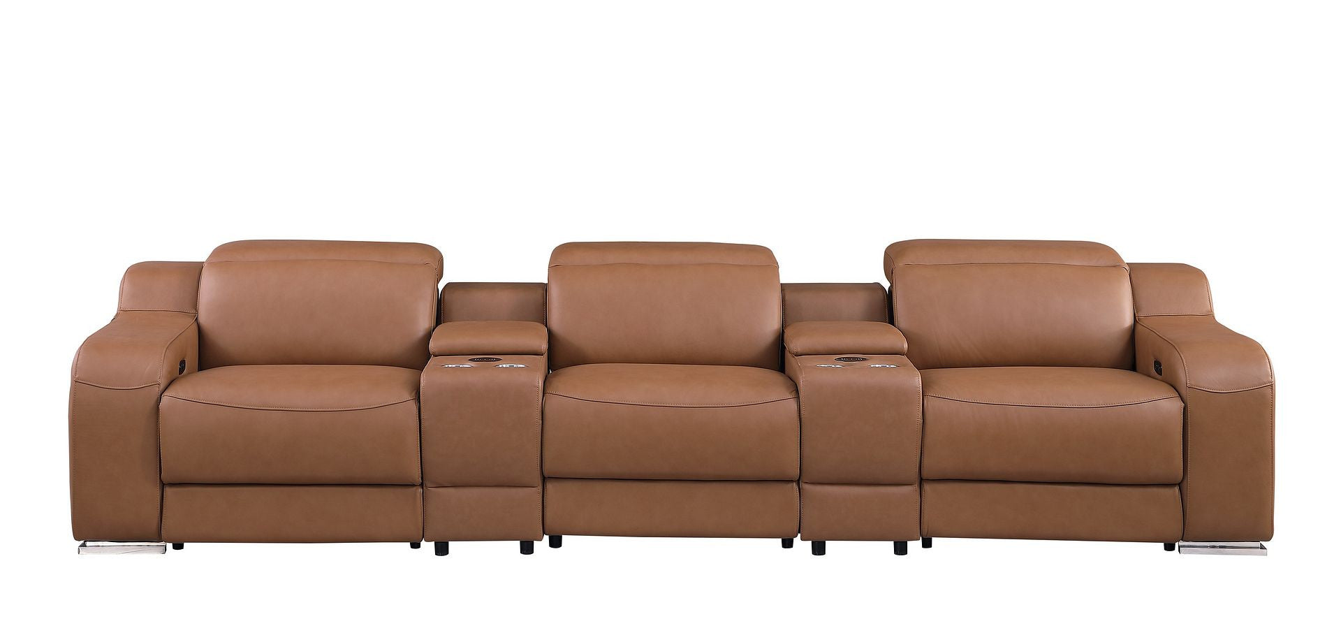 129" Chestnut Italian Leather Reclining USB Sofa