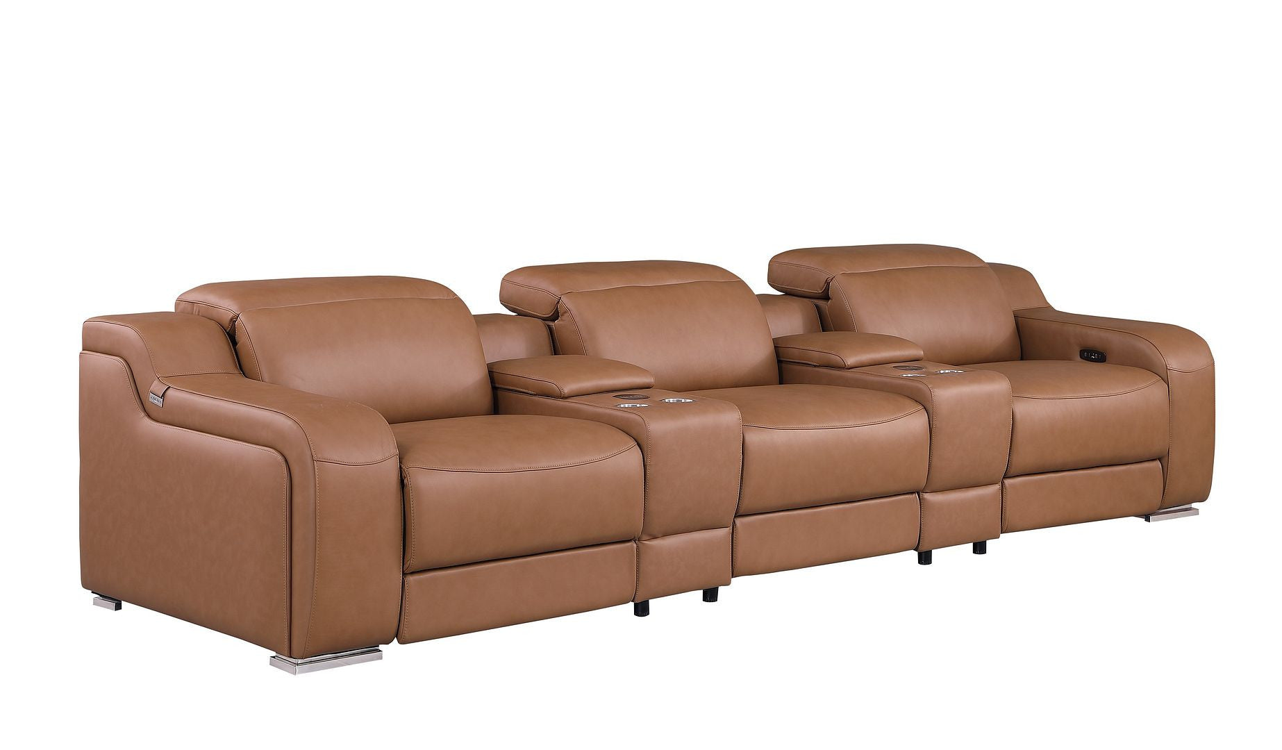 129" Chestnut Italian Leather Reclining USB Sofa
