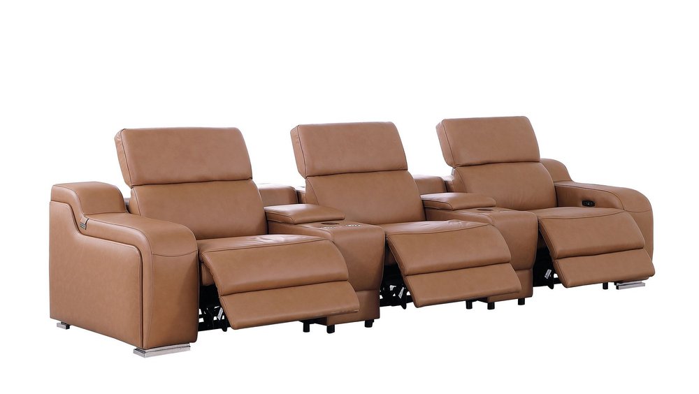 129" Light Gray Italian Leather Reclining USB Sofa