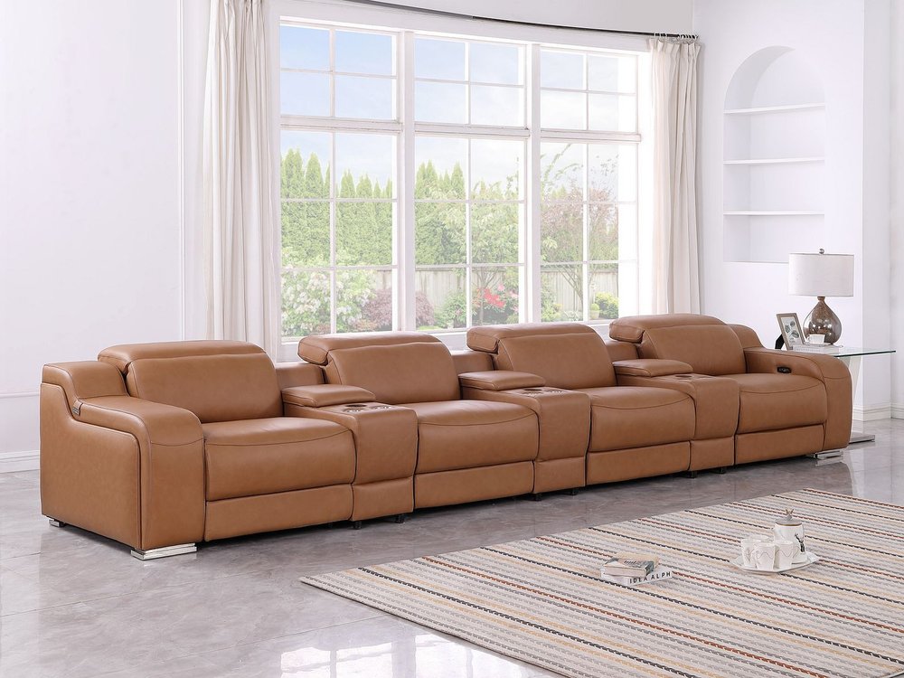 169" Light Gray Italian Leather Reclining USB Sofa