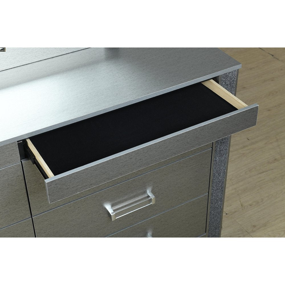 62" Silver Wood Six Drawer Double Dresser