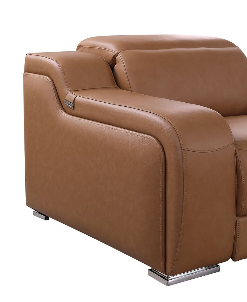 89" Cognac and Silver Italian Leather Power Reclining Loveseat With Storage