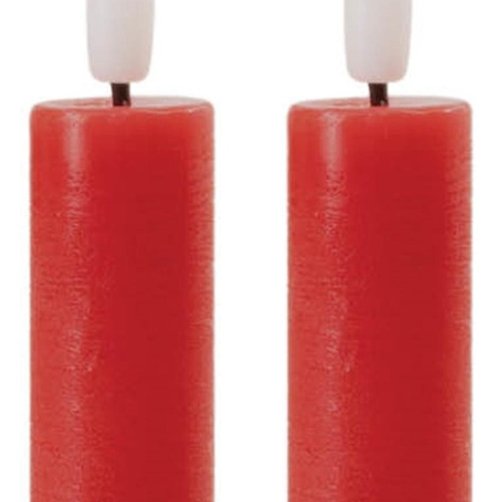 Set of Two Red Unscented Flameless Candle Taper Candles