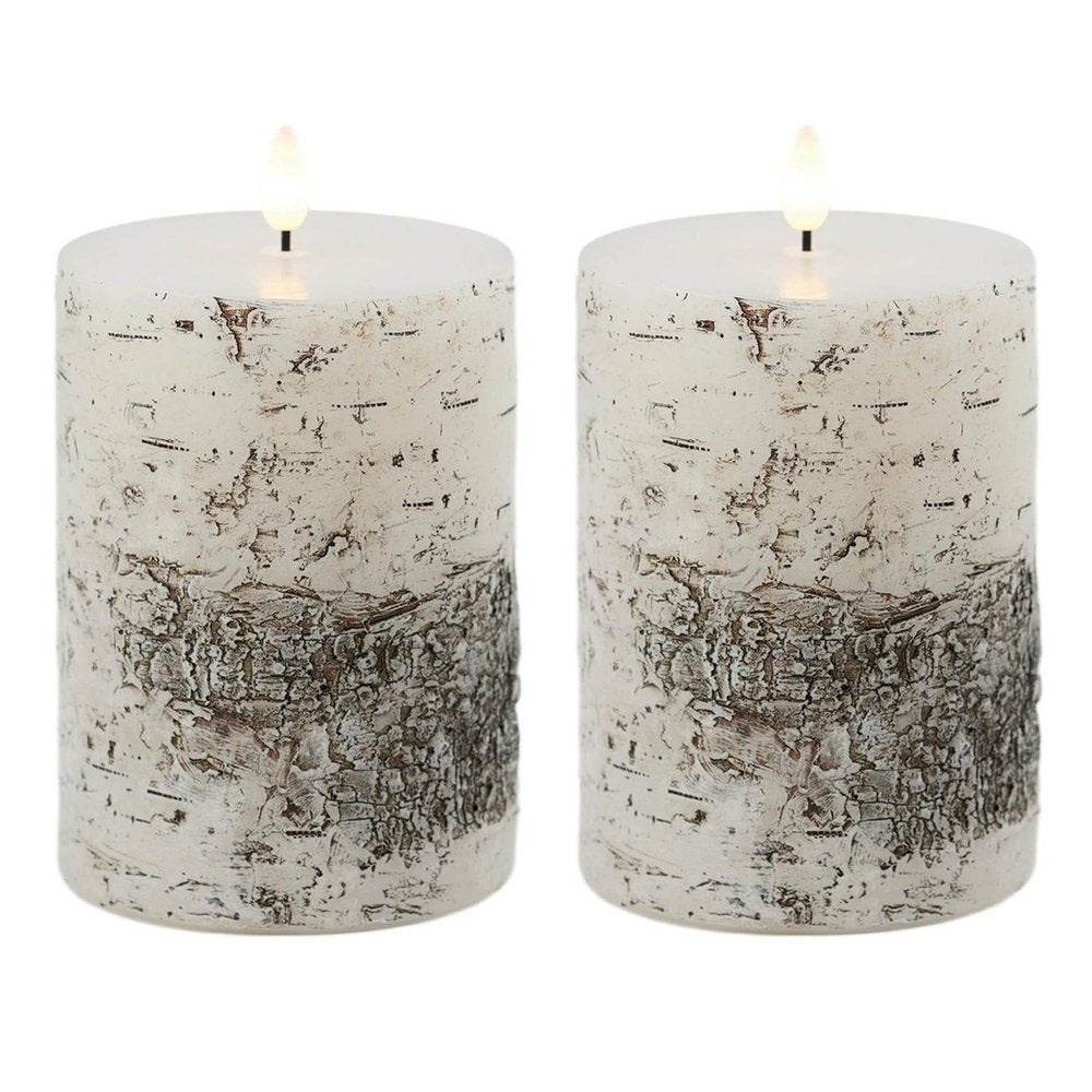 Set of Two Brown And Beige Unscented Flameless Candle Pillar Candles