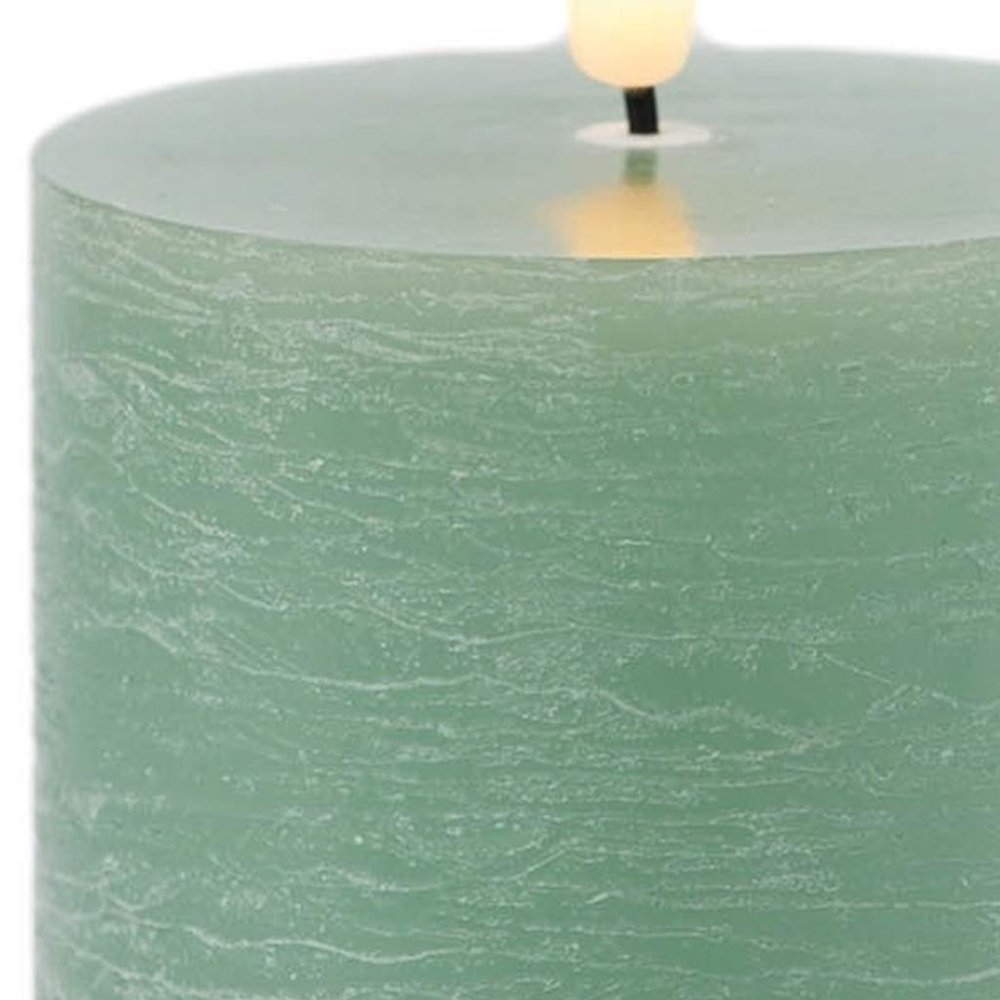 Set of Two Green Unscented Candle Flameless Pillar Candles
