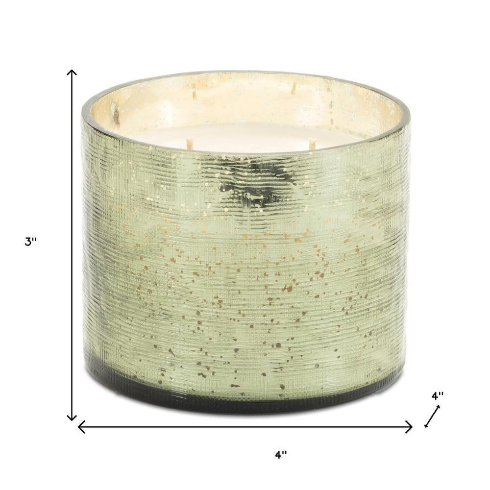 4" White Scented Two Wick Candle In Green Distressed Frosted Glass Holder