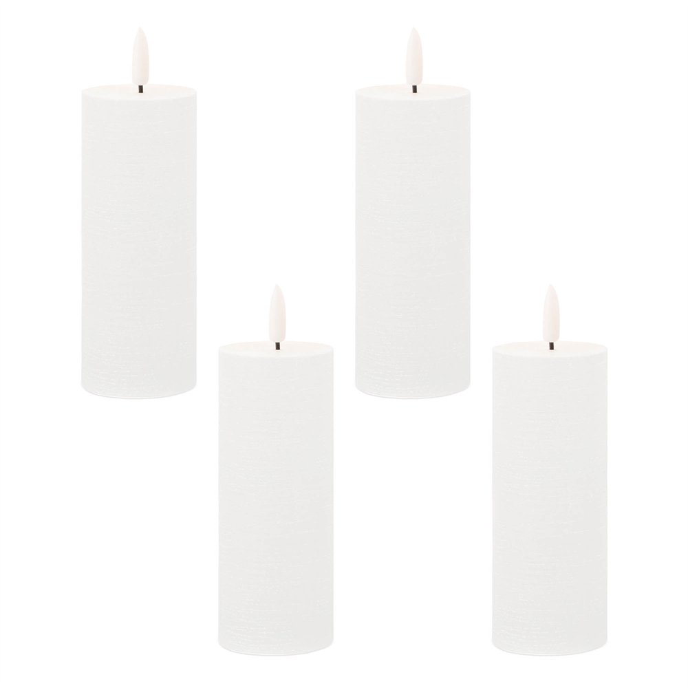 Set of Four White Unscented Candle Flameless Pillar Candles