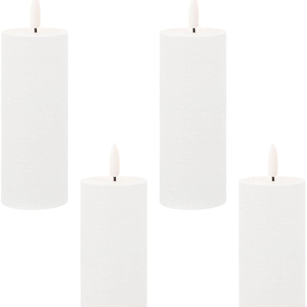 Set of Four White Unscented Candle Flameless Pillar Candles