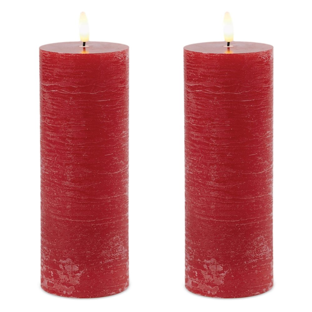 Set of Two Red Unscented Candle Flameless Pillar Candles