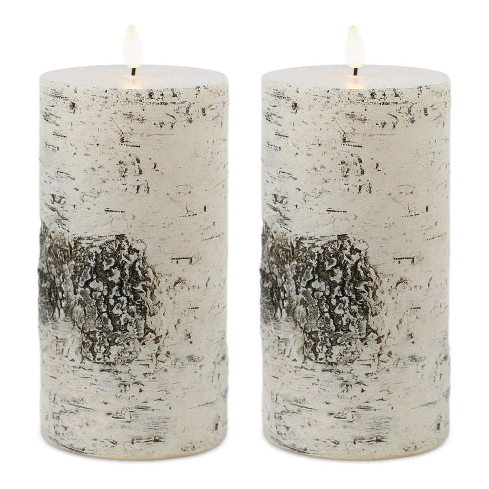 Set of Two Brown And Off White Unscented Candle Flameless Pillar Candles
