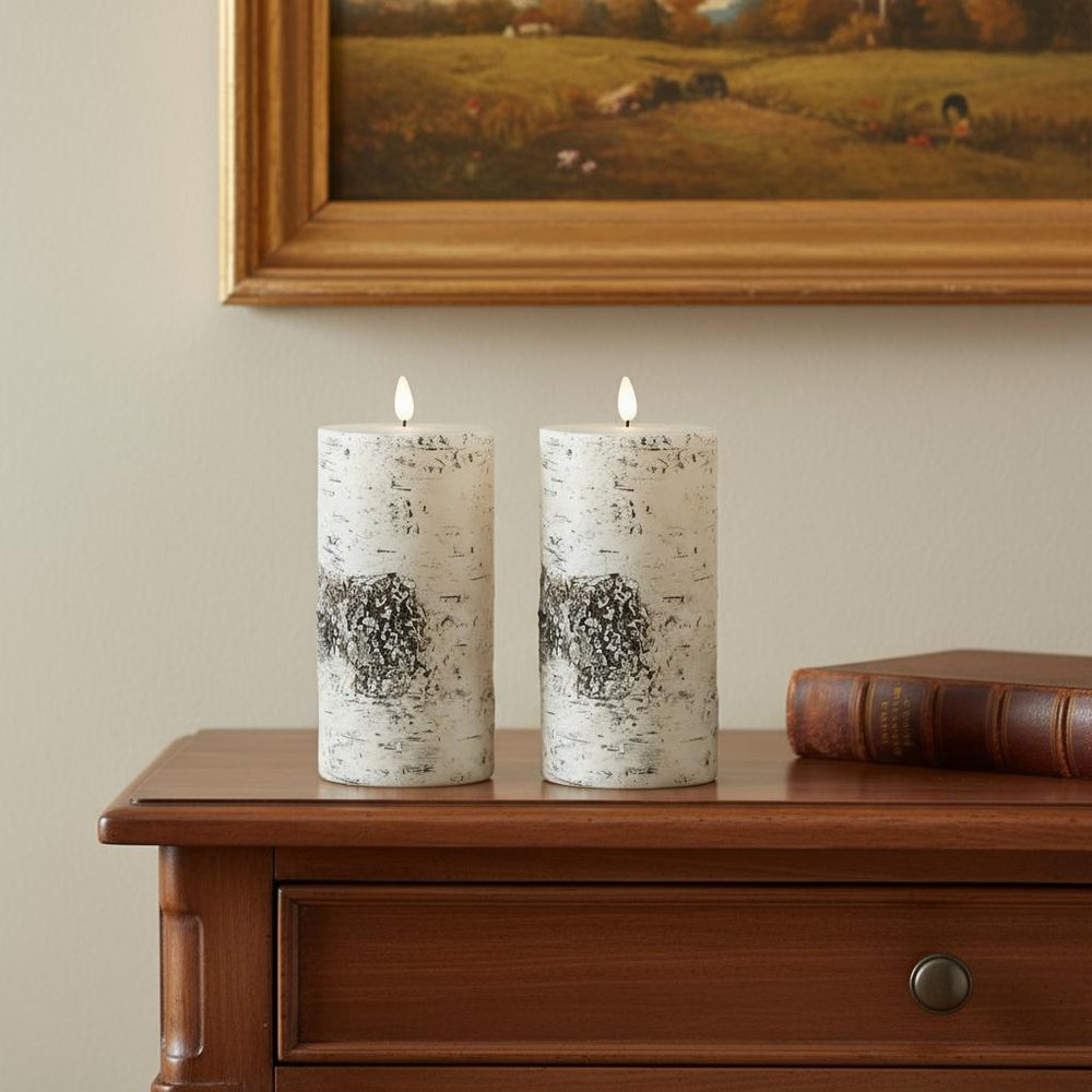 Set of Two Brown And Off White Unscented Candle Flameless Pillar Candles