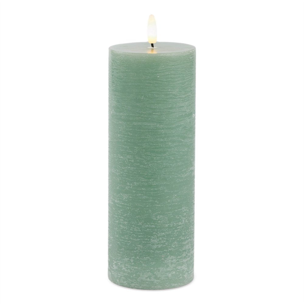 Set of Two Green Unscented Candle Flameless Pillar Candles