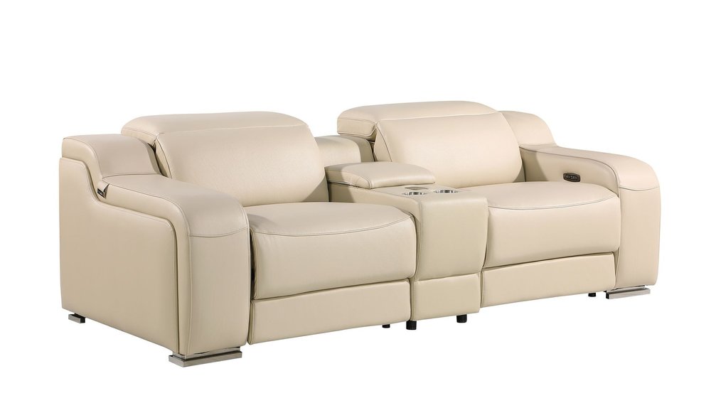 Three Piece Beige Leather Six Person Seating Set