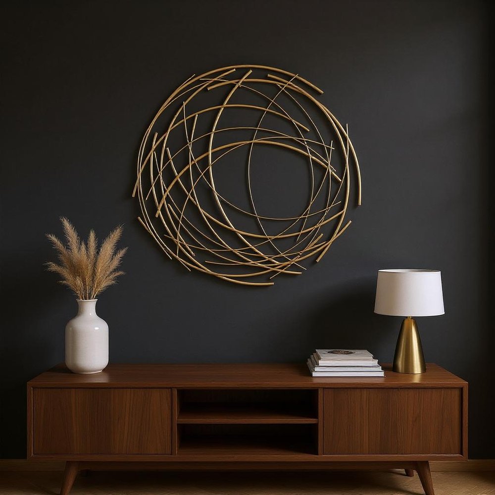 26" X 26" Gold Abstract Metal Circle Hanging Dimensional Sculpture