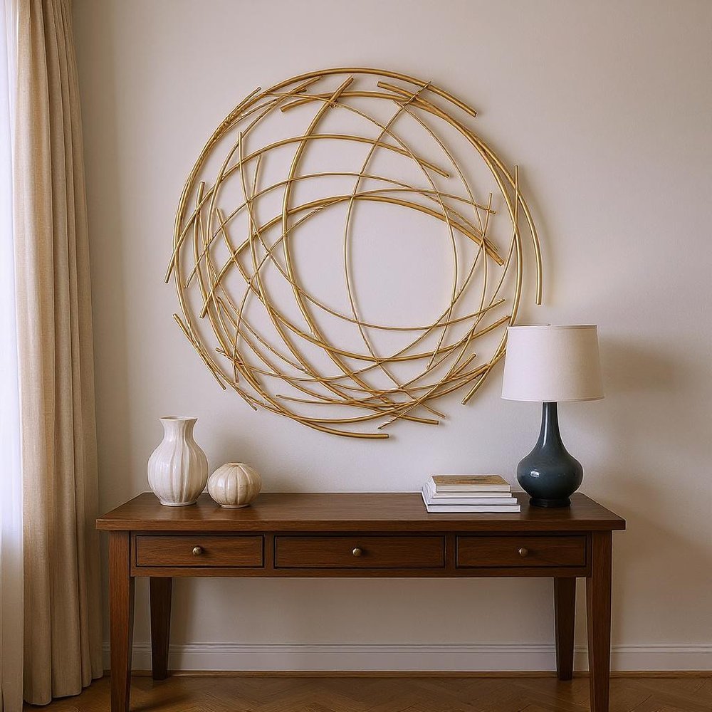 26" X 26" Gold Abstract Metal Circle Hanging Dimensional Sculpture