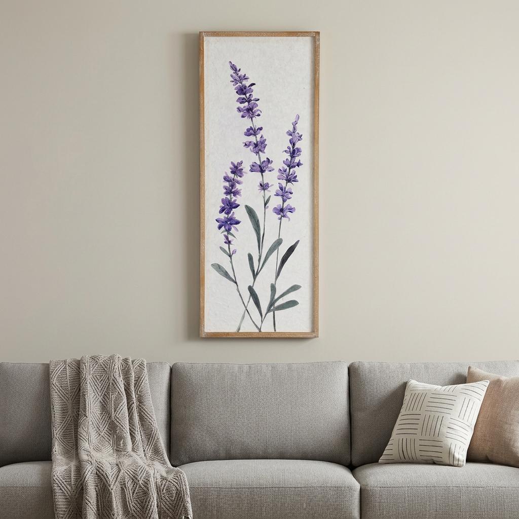 32" X 12" Natural White And Lavender Floral Wood Framed Art