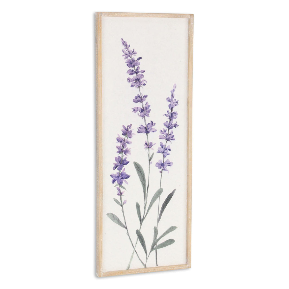 32" X 12" Natural White And Lavender Floral Wood Framed Art