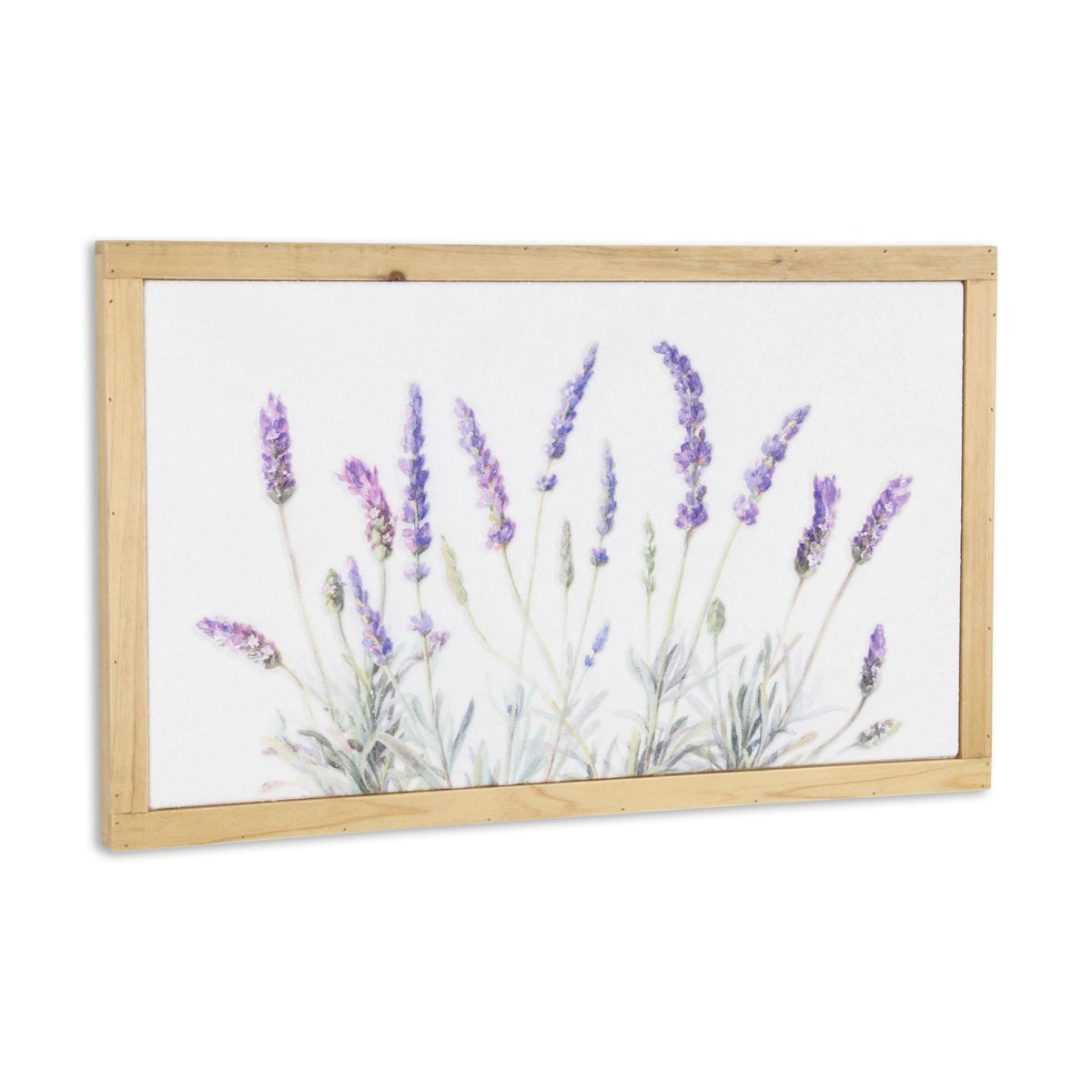16" X 26" Natural White And Lavender Floral Wood Framed Art