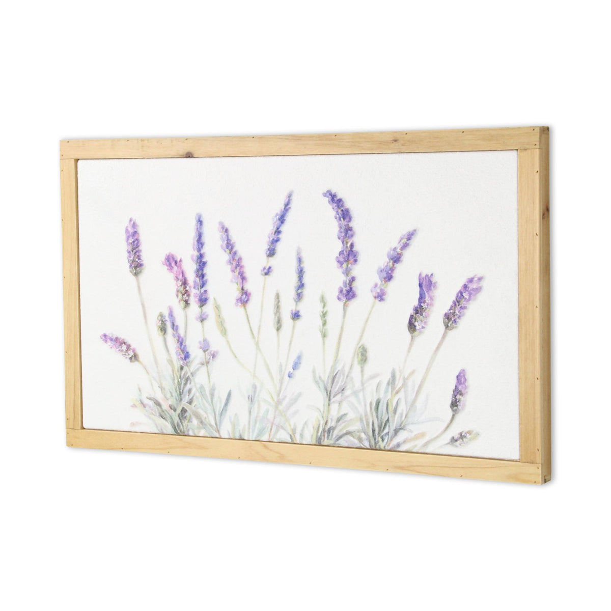 16" X 26" Natural White And Lavender Floral Wood Framed Art