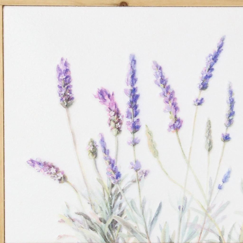 16" X 26" Natural White And Lavender Floral Wood Framed Art