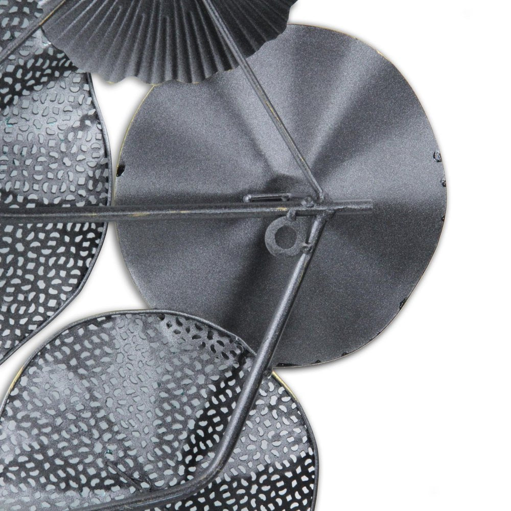 24" X 44" Aqua Charcoal And Silver Abstract Metal Round Discs Hanging Dimensional Sculpture