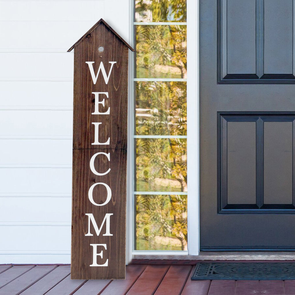 48" Black And White Solid Wood Birdhouse Welcome Porch Sign