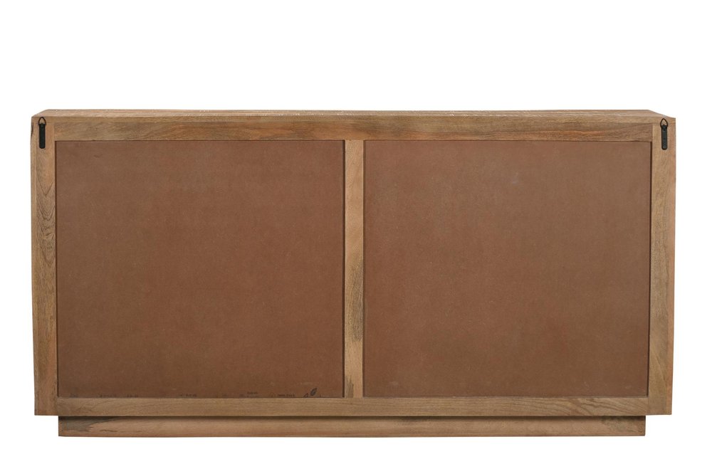 72" Natural Distressed Solid Wood Carved Geometric Sideboard with Four Doors