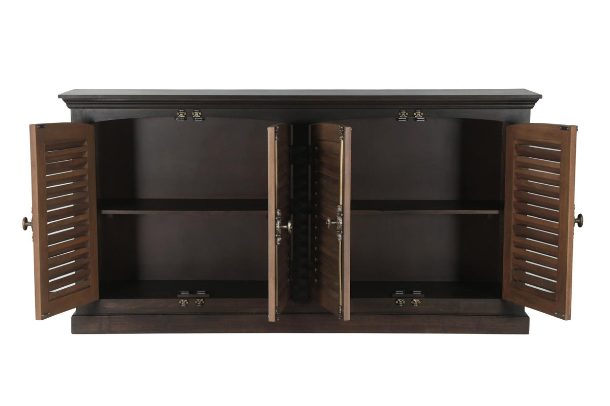72" Dark Brown Solid Wood Shutter Style Sideboard with Four Doors