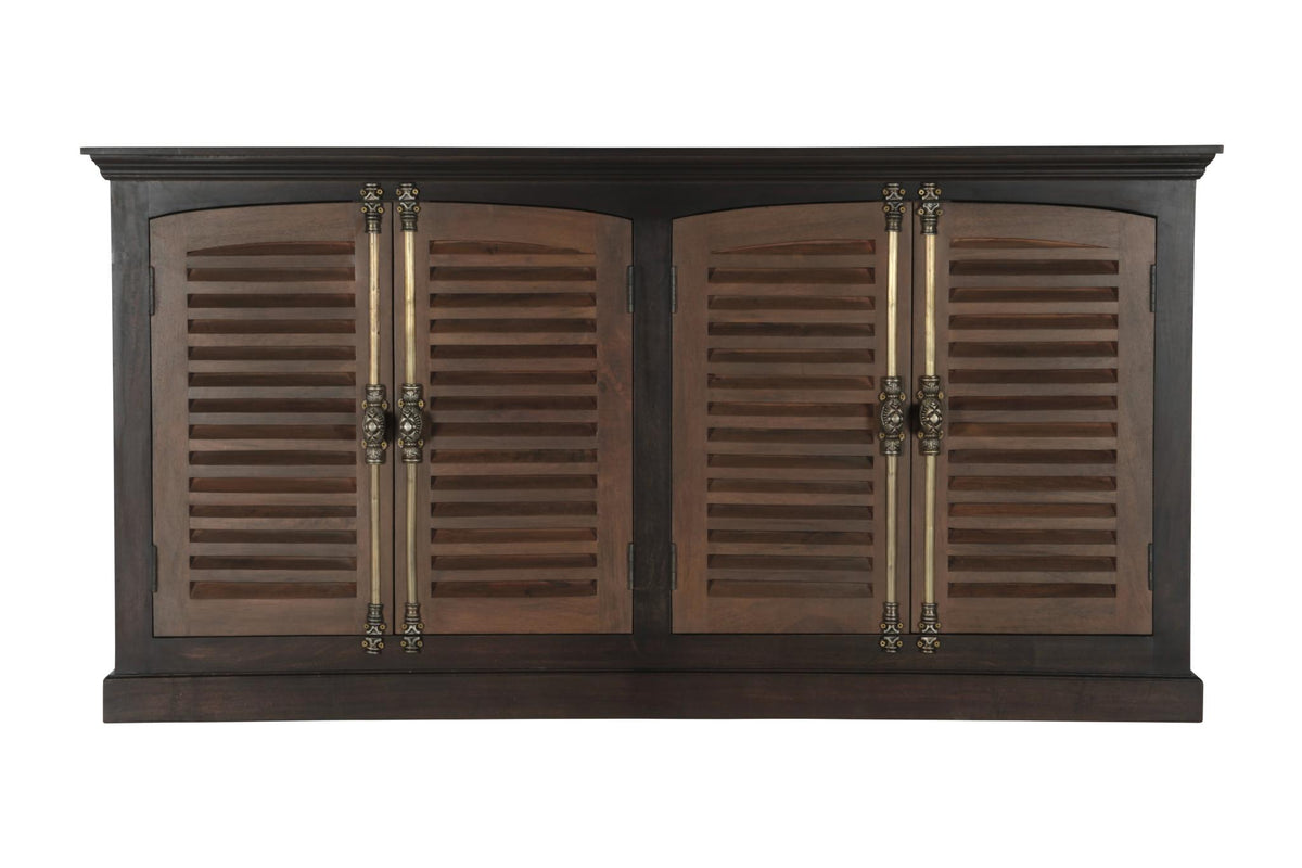 72" Dark Brown Solid Wood Shutter Style Sideboard with Four Doors