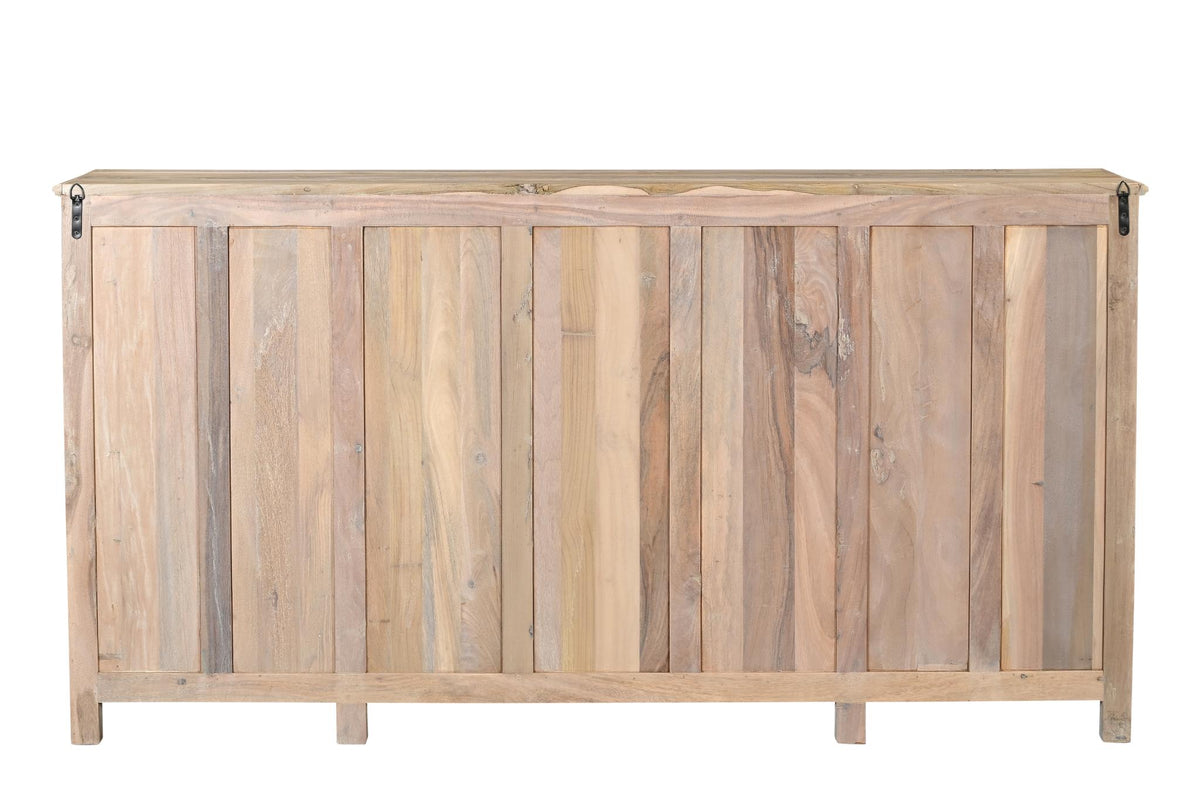 74" Natural Distressed Solid Wood Carved Floral Sideboard with Four Doors