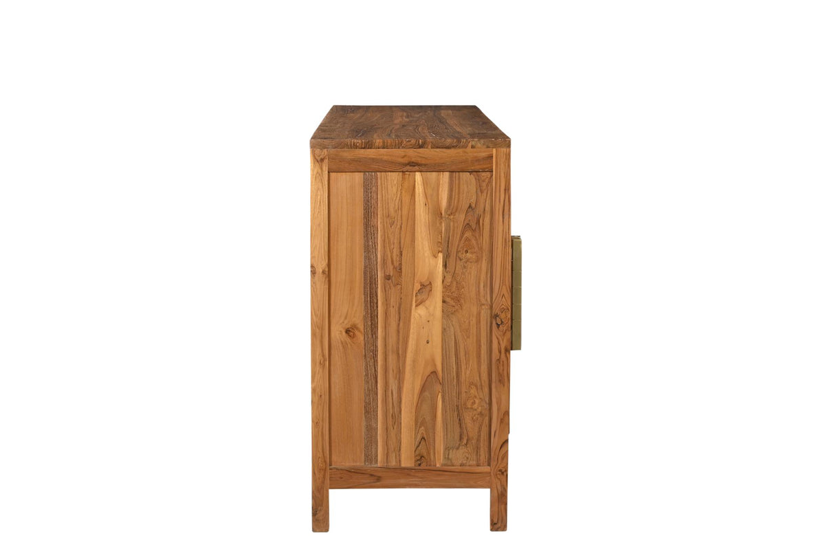 71" Brown Solid Wood Carved Geometric Sideboard with Four Doors