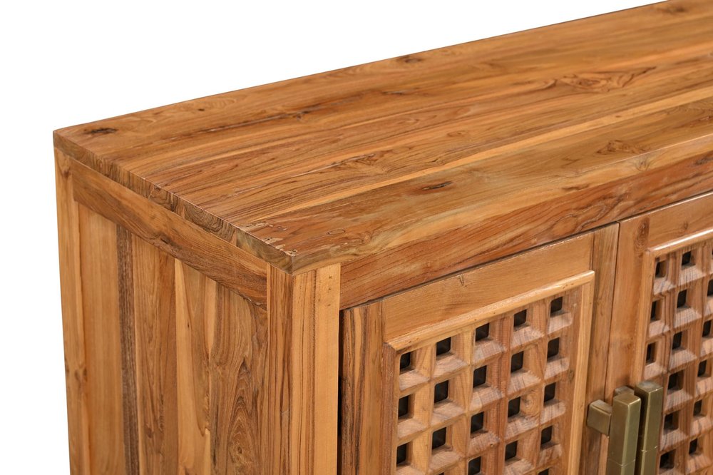 71" Brown Solid Wood Carved Geometric Sideboard with Four Doors
