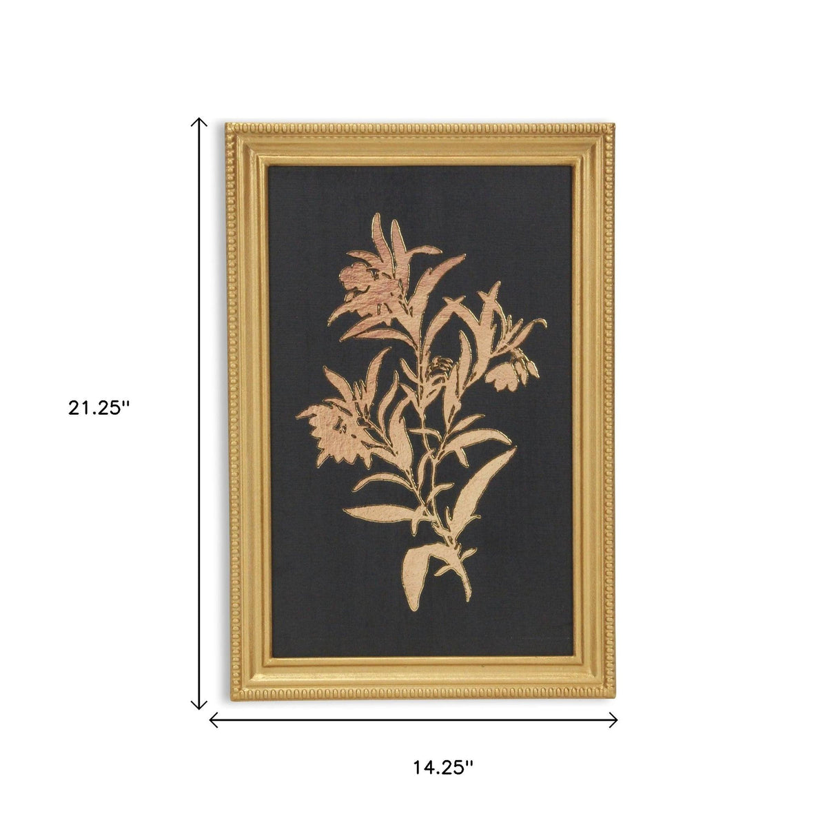 21" X 14" Gold And Black Flower Bouquet Wood Framed Art