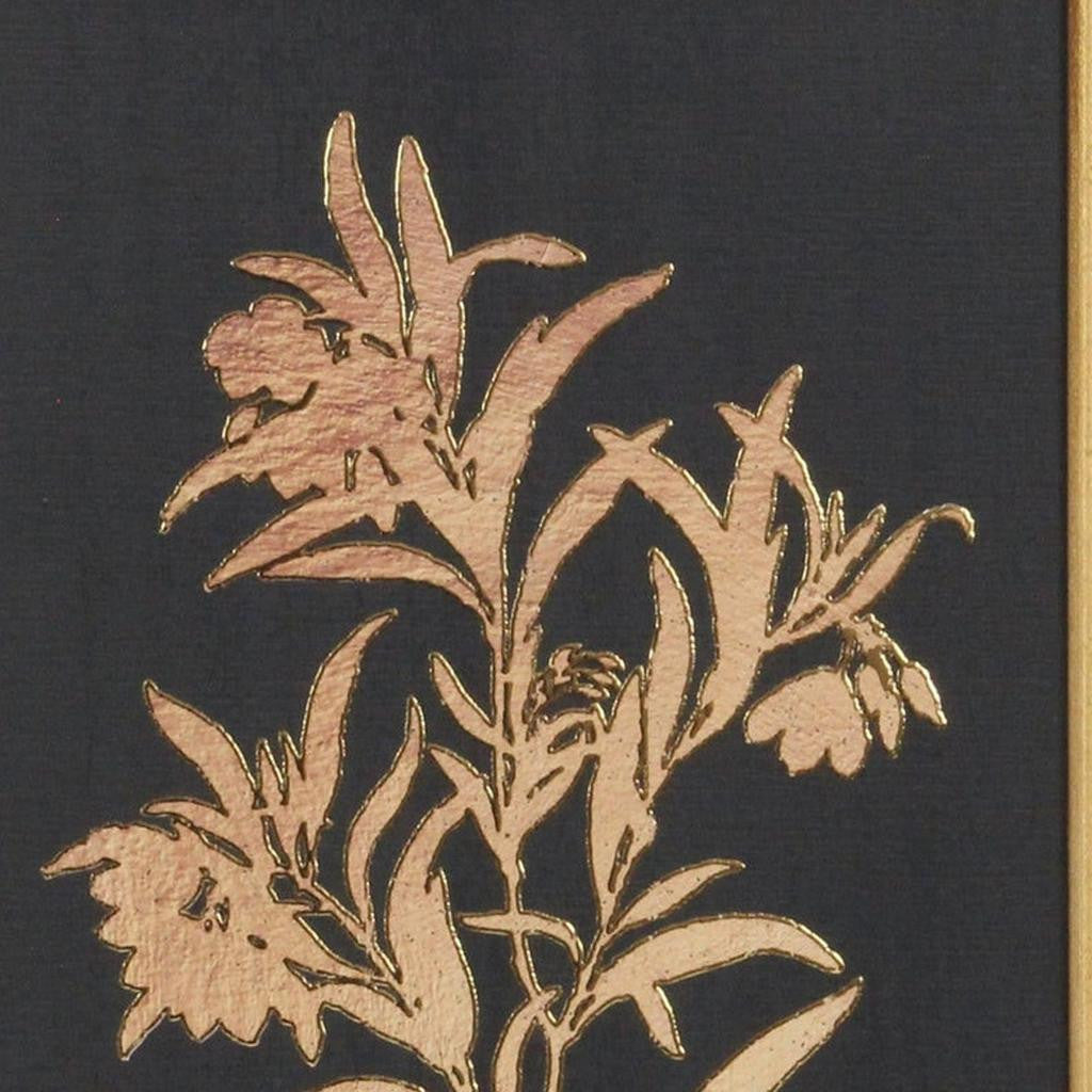 21" X 14" Gold And Black Flower Bouquet Wood Framed Art