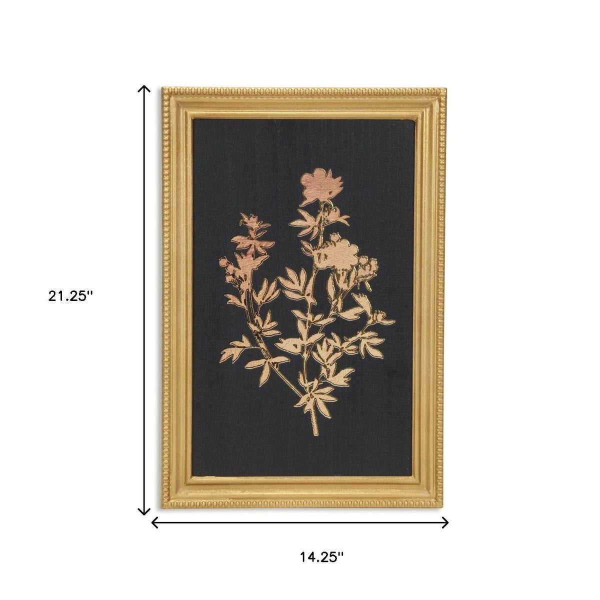 21" X 14" Gold And Black Flower Bouquet Wood Framed Art