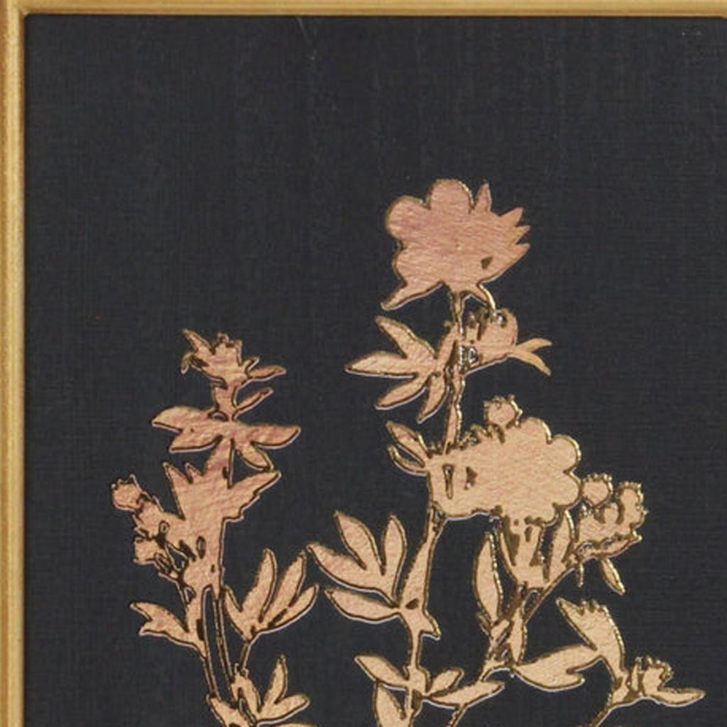 21" X 14" Gold And Black Flower Bouquet Wood Framed Art