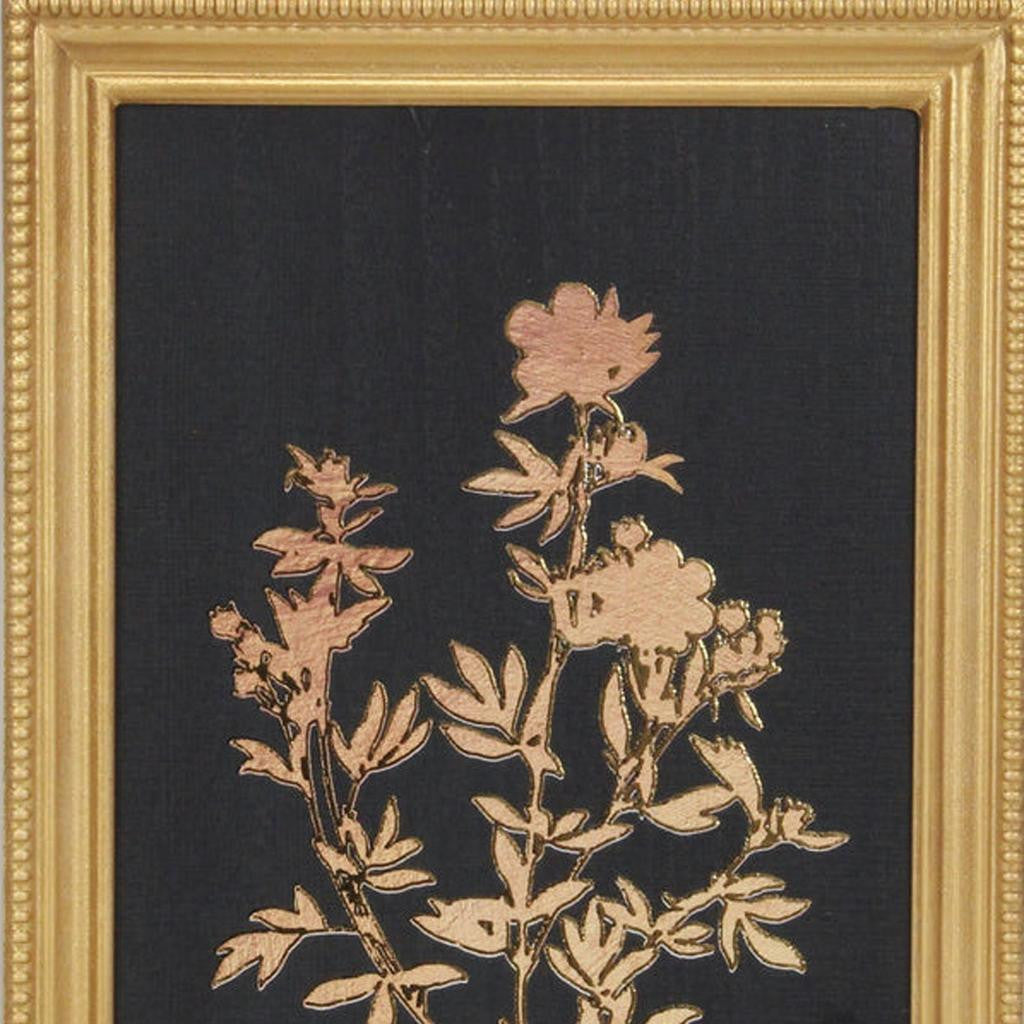 21" X 14" Gold And Black Flower Bouquet Wood Framed Art