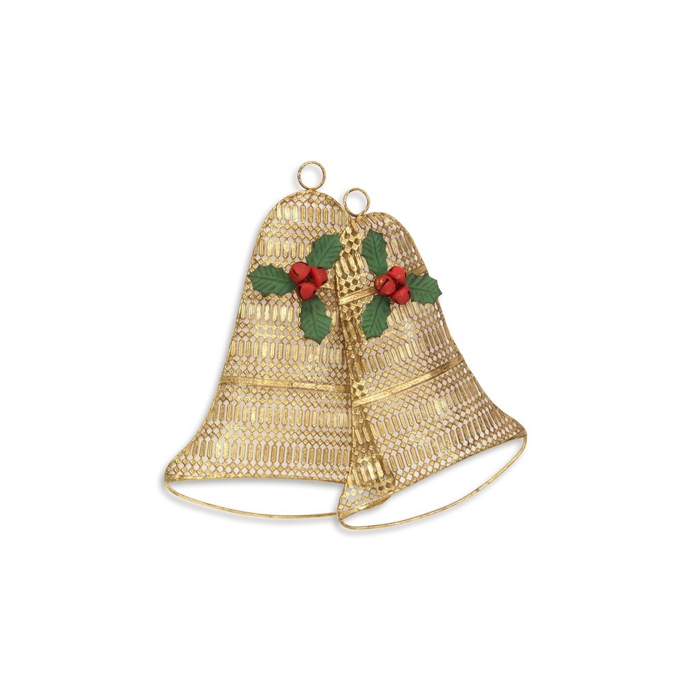14" X 14" Gold Metal Christmas Bells Hanging Dimensional Sculpture