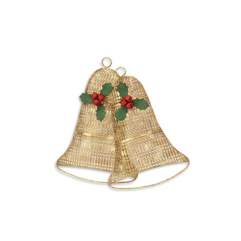 14" X 14" Gold Metal Christmas Bells Hanging Dimensional Sculpture