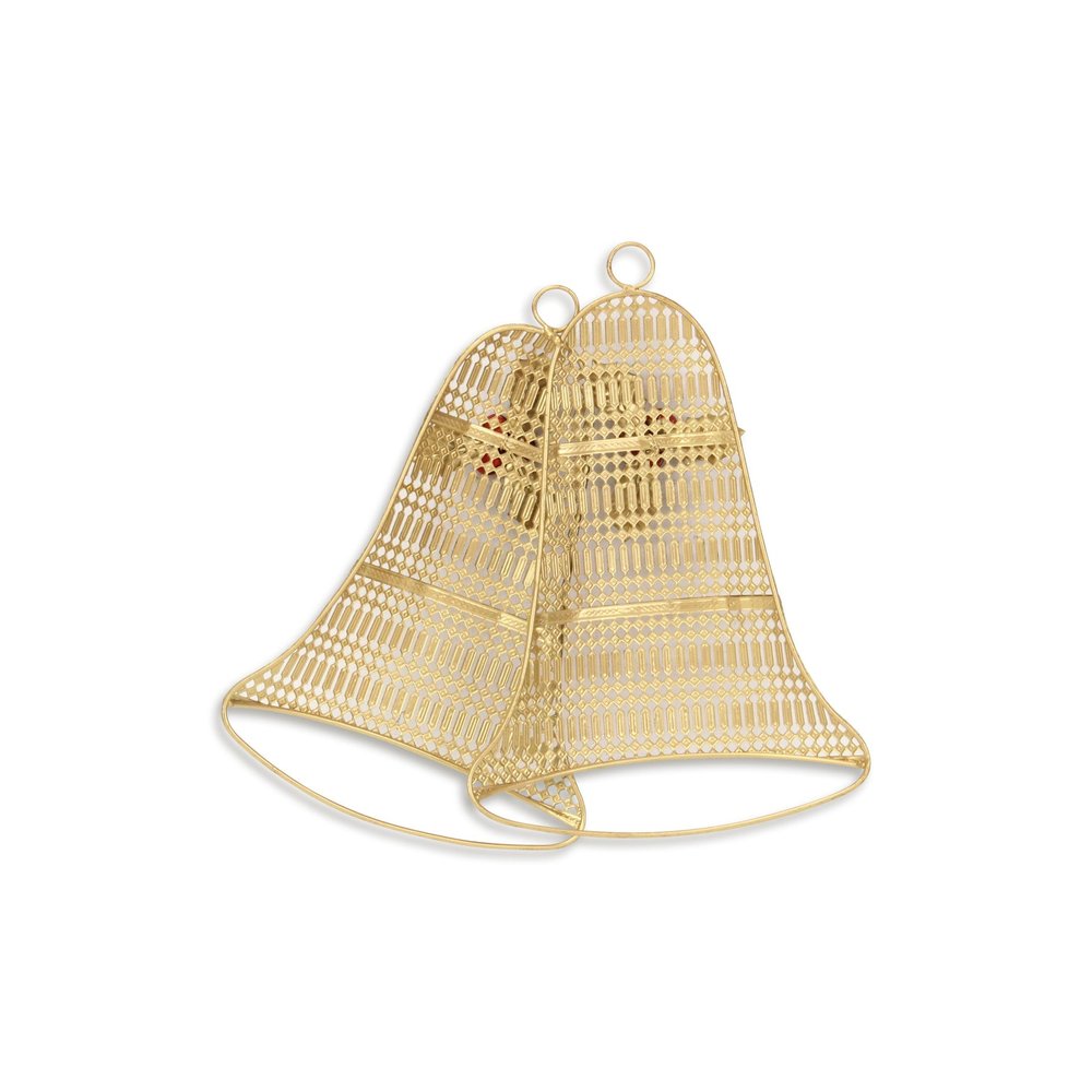 14" X 14" Gold Metal Christmas Bells Hanging Dimensional Sculpture