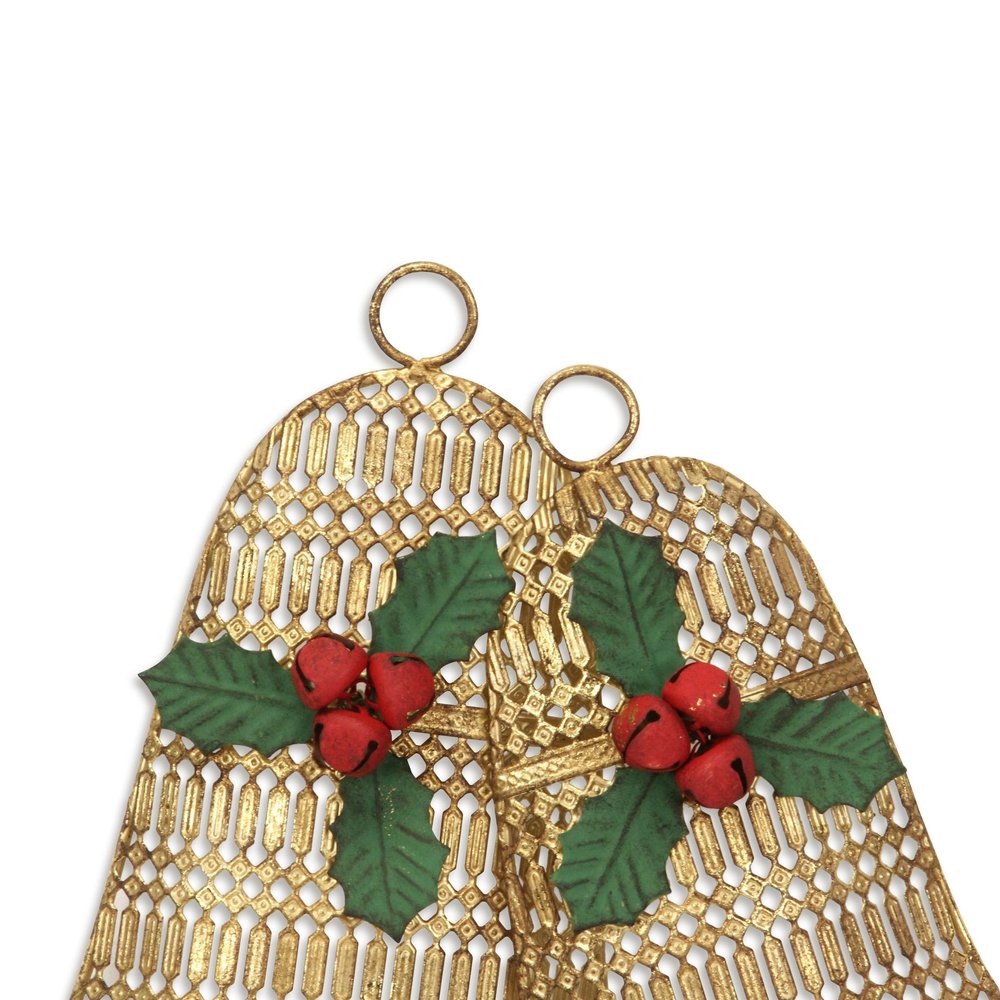 14" X 14" Gold Metal Christmas Bells Hanging Dimensional Sculpture