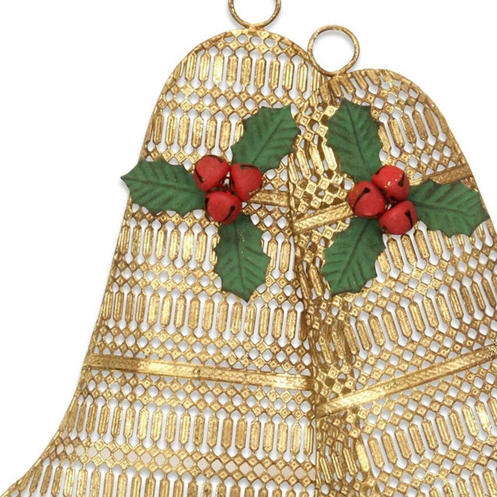 14" X 14" Gold Metal Christmas Bells Hanging Dimensional Sculpture