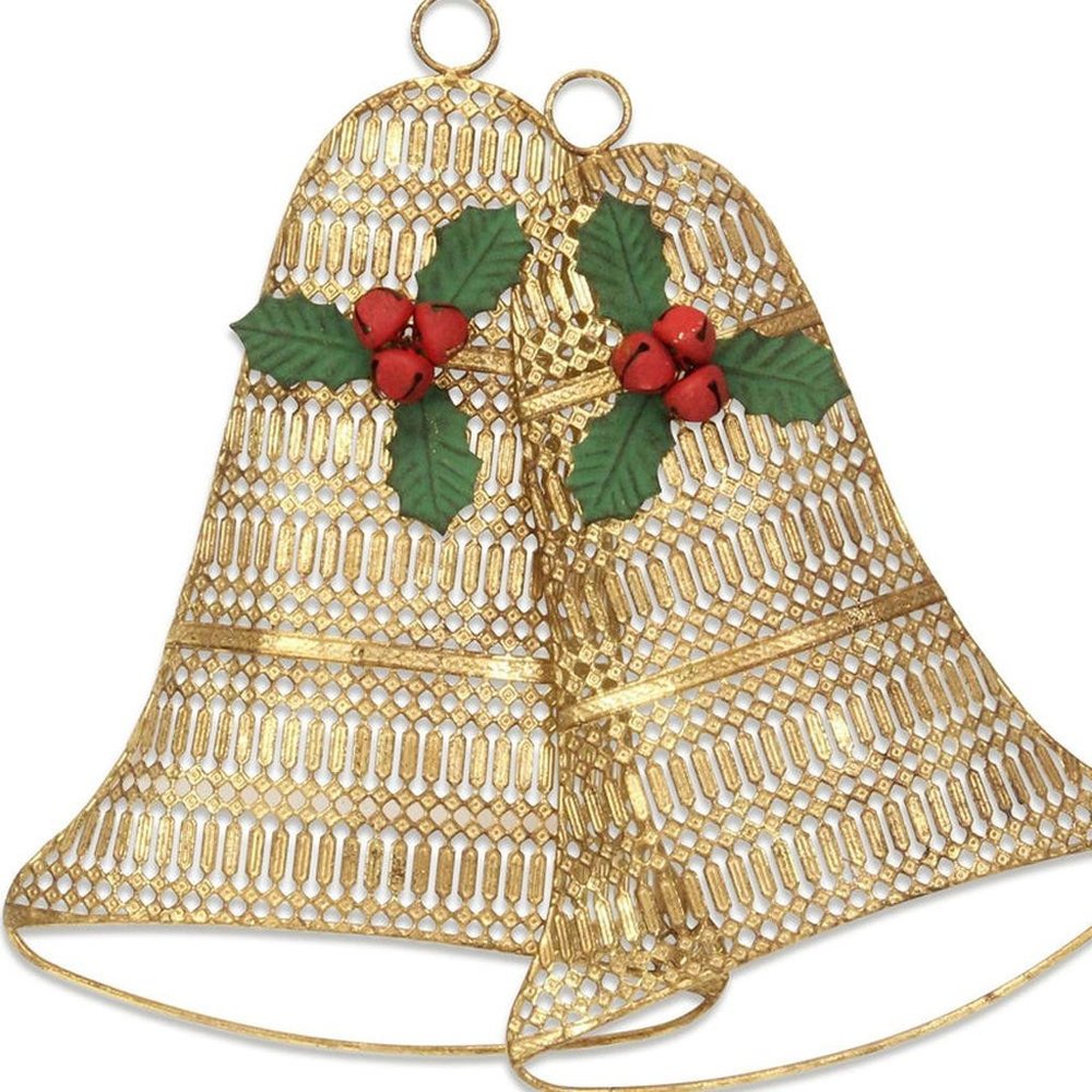 14" X 14" Gold Metal Christmas Bells Hanging Dimensional Sculpture