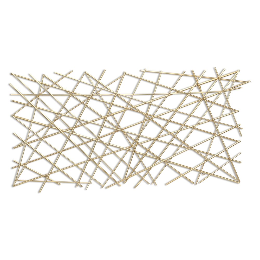 25" X 49" Gold Abstract Lines Metal Hanging Dimensional Sculpture