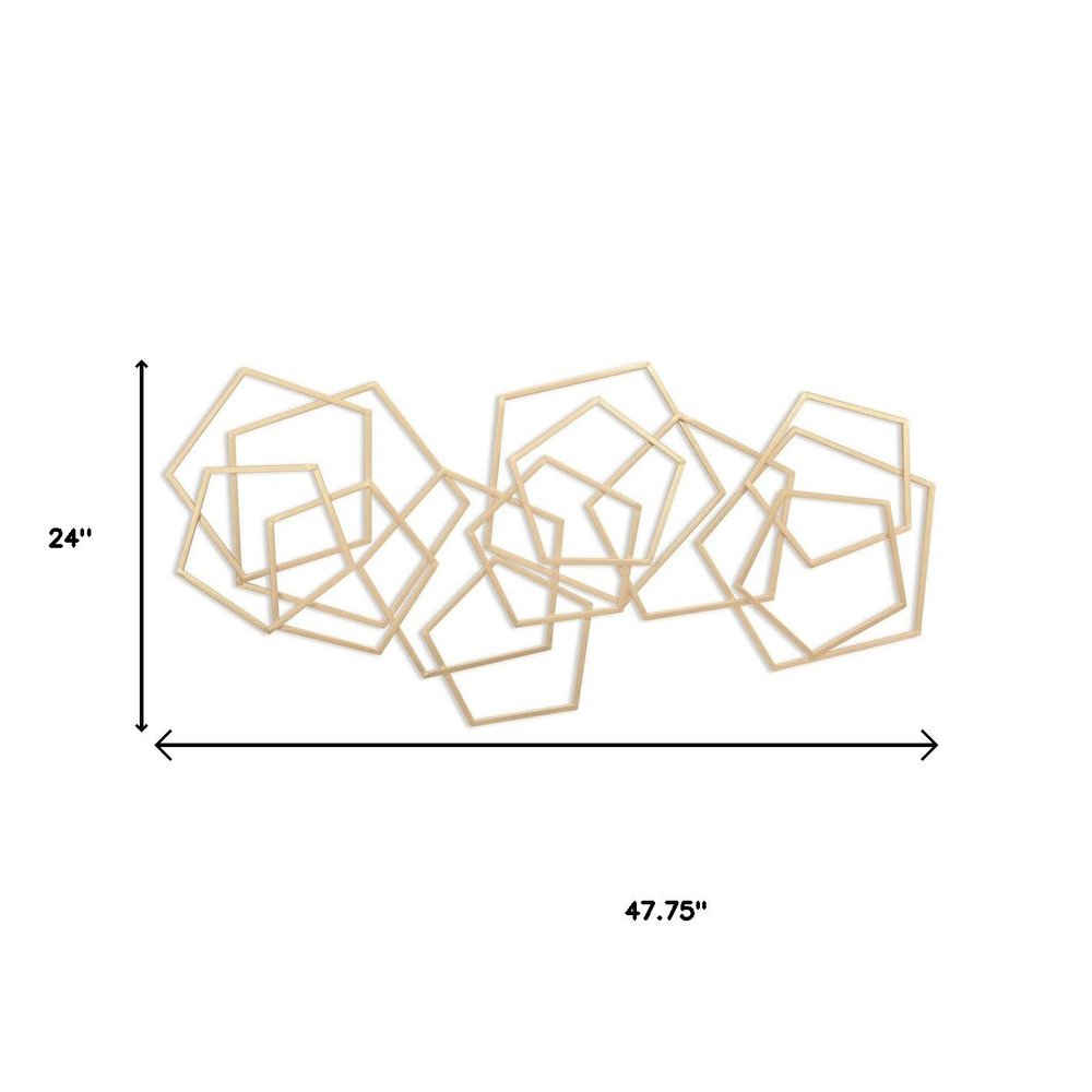 24" X 48" Gold Metal Abstract Lines Hanging Dimensional Sculpture
