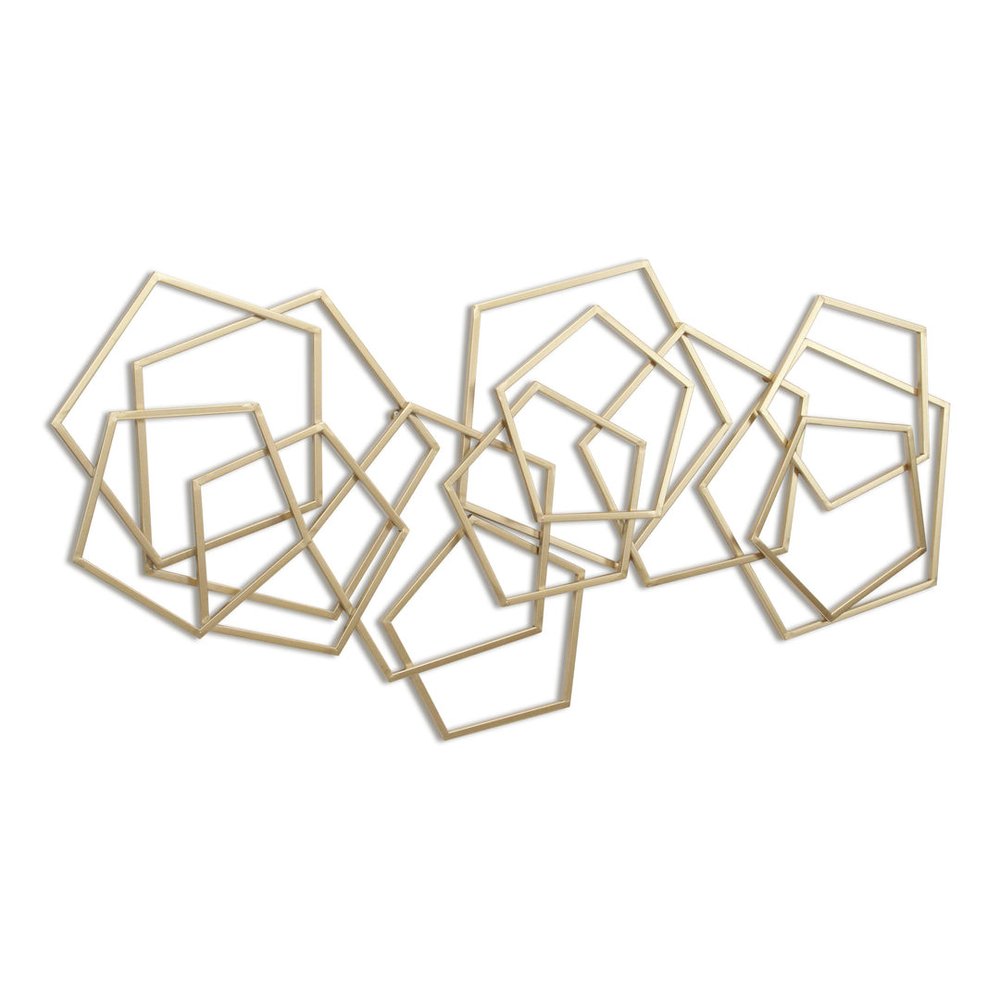 24" X 48" Gold Metal Abstract Lines Hanging Dimensional Sculpture