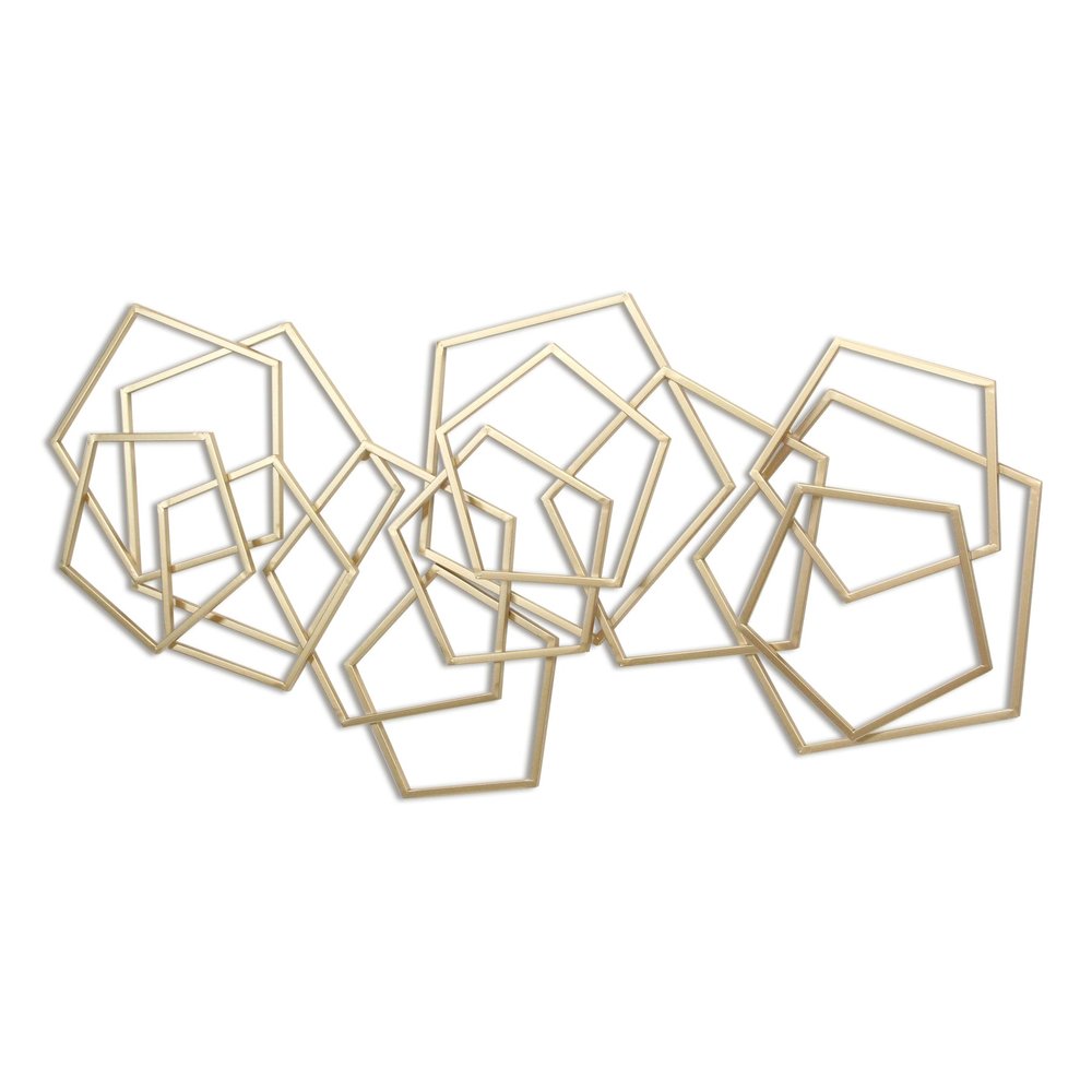 24" X 48" Gold Metal Abstract Lines Hanging Dimensional Sculpture