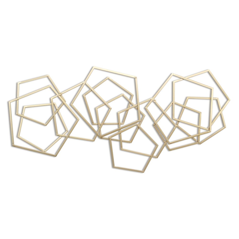 24" X 48" Gold Metal Abstract Lines Hanging Dimensional Sculpture