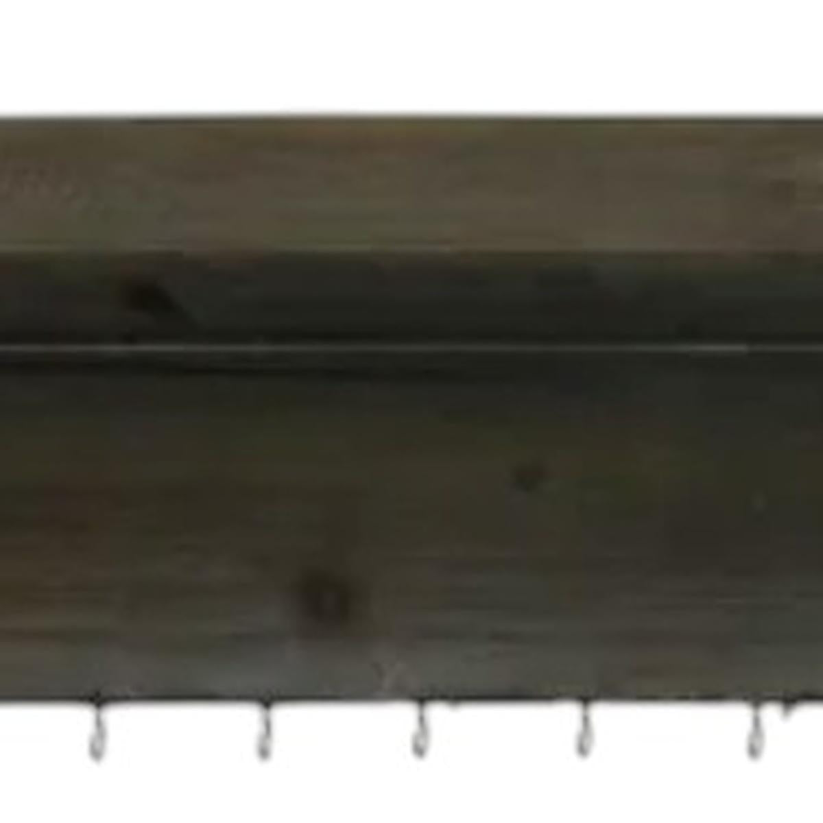 Set Of Two Brown Wood Wall Mounted Accent Shelves With Hooks